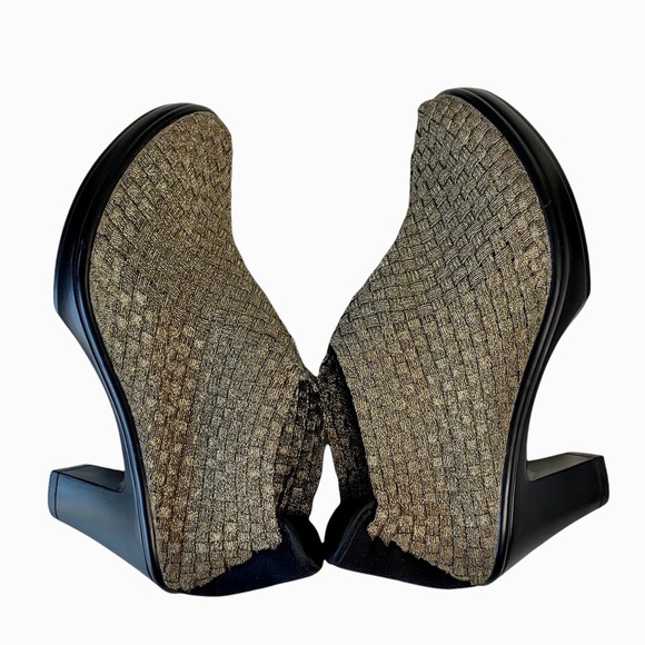 CORKYS Metallic Gold/Bronze & Black Woven Stretch Hot Heels Ankle Booties 8 - Picture 8 of 14